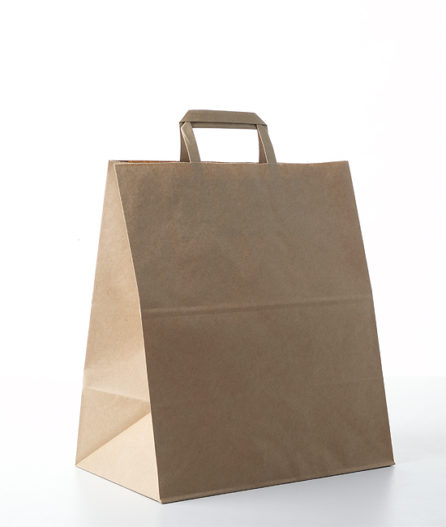 Пакет бумажный пищевой с плоской ручкой б/п 280х150х320  крафт 70 гр (кор 250шт)